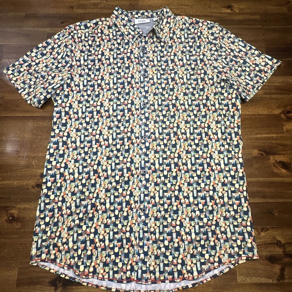 Projek Raw Men's M Shirt Cocktails Drinks Allover Print‎ Golf Button Up Tee